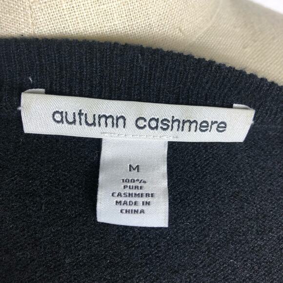 AUTUMN CASHMERE Black Gray Zippered Shoulder Cashmere Pullover Sweater Medium - Picture 4 of 5